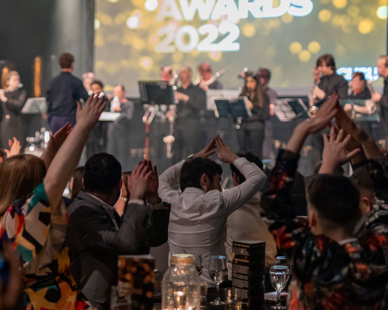 Students celebrating awards from a previous event