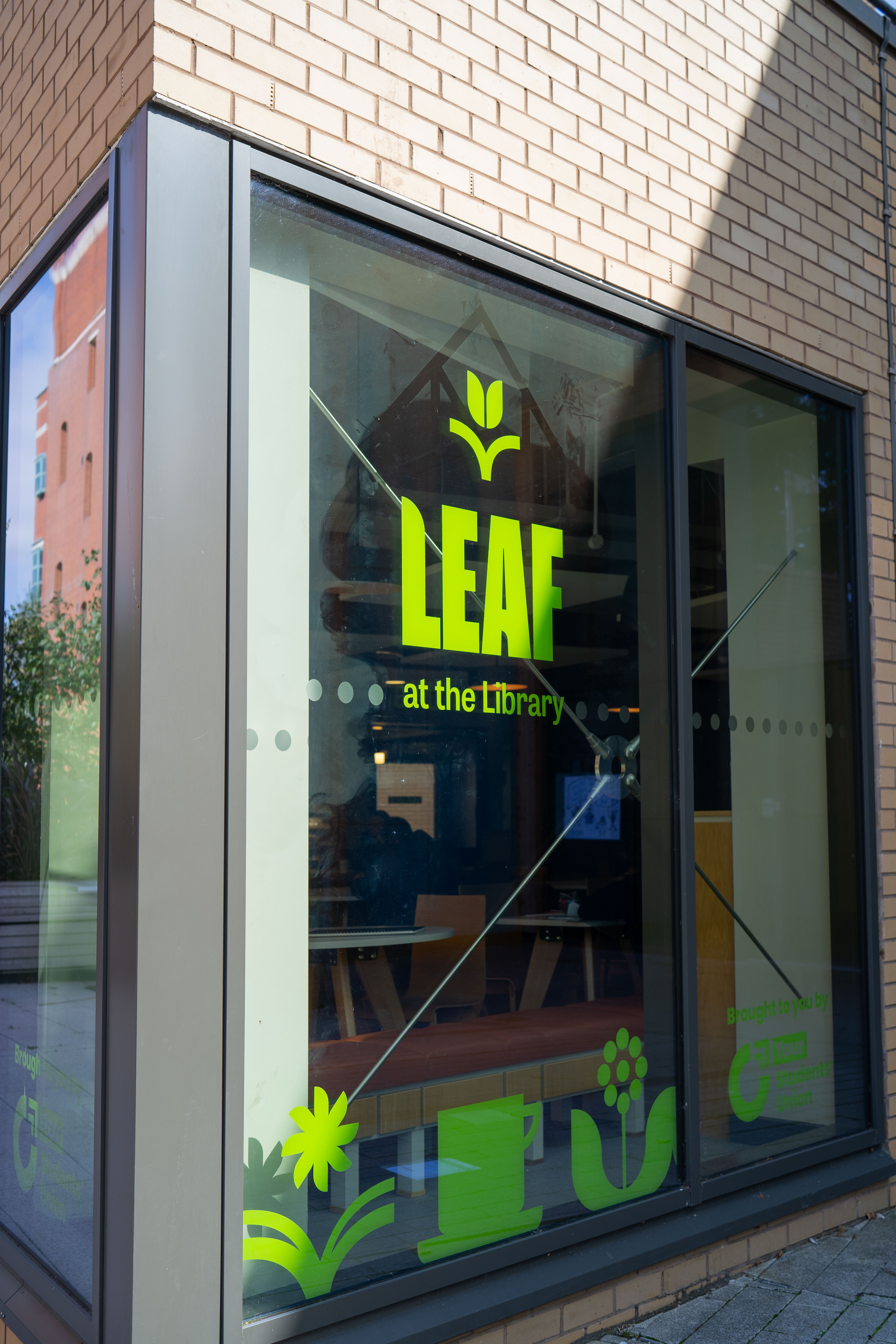 A view of the Leaf at the Library cafe from outside.